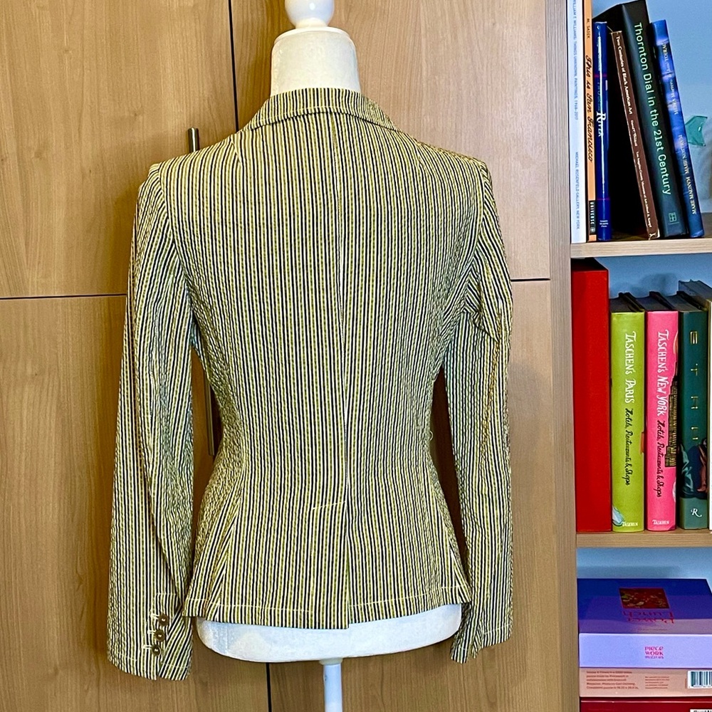 Rivamonti (Cucinelli) cotton blue and green striped seersucker blazer - Picture 2 of 9